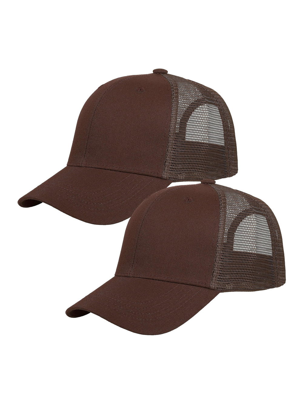 Trucker Hat Baseball Cap Structured Plain | 2 Pack, Brown, Brown | Size OS